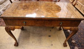 A Queen Anne revival figured walnut serving table, width 110cm