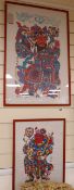 Chinese School, two woodblock prints of mask dancers, 72 x 46cm and 46 x 34cm