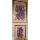 Chinese School, two woodblock prints of mask dancers, 72 x 46cm and 46 x 34cm