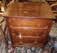 An 18th century oak three drawer chest, width 76cm, depth 53.5cm, height 85cm