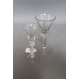 A mid 18th century airtwist stem wine glass and a mid 18th century drinking glass, tallest 17cm