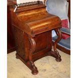 A Victorian burr walnut piano front davenport with rising stationary compartment, W.56cm, D.56cm,