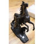 After Coustou. A large bronze Marli horse group, height 60cm