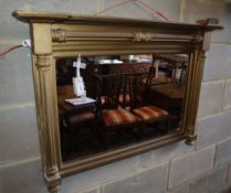 A large gilt overmantel mirror, width 96cm, depth 11.5cm, height 69cm