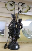 A bronze 'flower girls' lamp, height 66cm