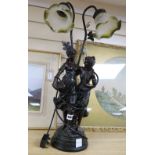 A bronze 'flower girls' lamp, height 66cm