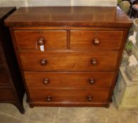 A Victorian mahogany chest of three long and two short drawers, width 101cm, depth 45.5cm, height