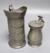 Two pewter flagons, c.1800, tallest 18cm