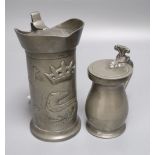 Two pewter flagons, c.1800, tallest 18cm