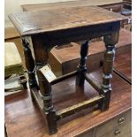 A 17th century oak joint stool, width 48cm, depth 27cm, height 57cm