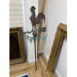 A French bronze and copper 'cockerel' weather vane, height 148cm