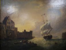 French School (19th century), oil on canvas, Sailing ships putting into harbour, 62 x 75cmCONDITION: