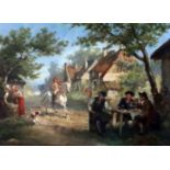 Jean Jacques Zuidema Broos (Dutch 1833-1877)oil on panelVillage scene with equestrian and other