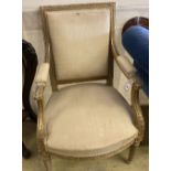 A late 19th century French giltwood fauteuil, width 53cm