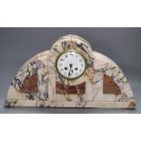 An Art Deco veined marble mantel clock, with two-train movement, height 51cm