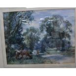 David J Robertson (1834-1925), watercolour, Wooded landscape with cattle on a river bank, signed, 42