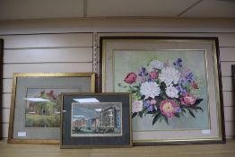 E.C. Hastings, watercolour, View of a country house, 25 x 35cm, a Joan Hadfield, oil on canvas,