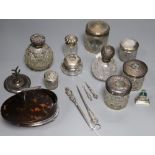 A silver-mounted tortoise-shell box (a.f.) and a quantity of silver-mounted toilet items, etc.