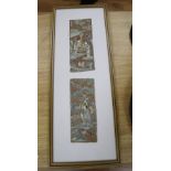 A pair of framed Chinese embroidered figurative panels, width 9cm height 23cm