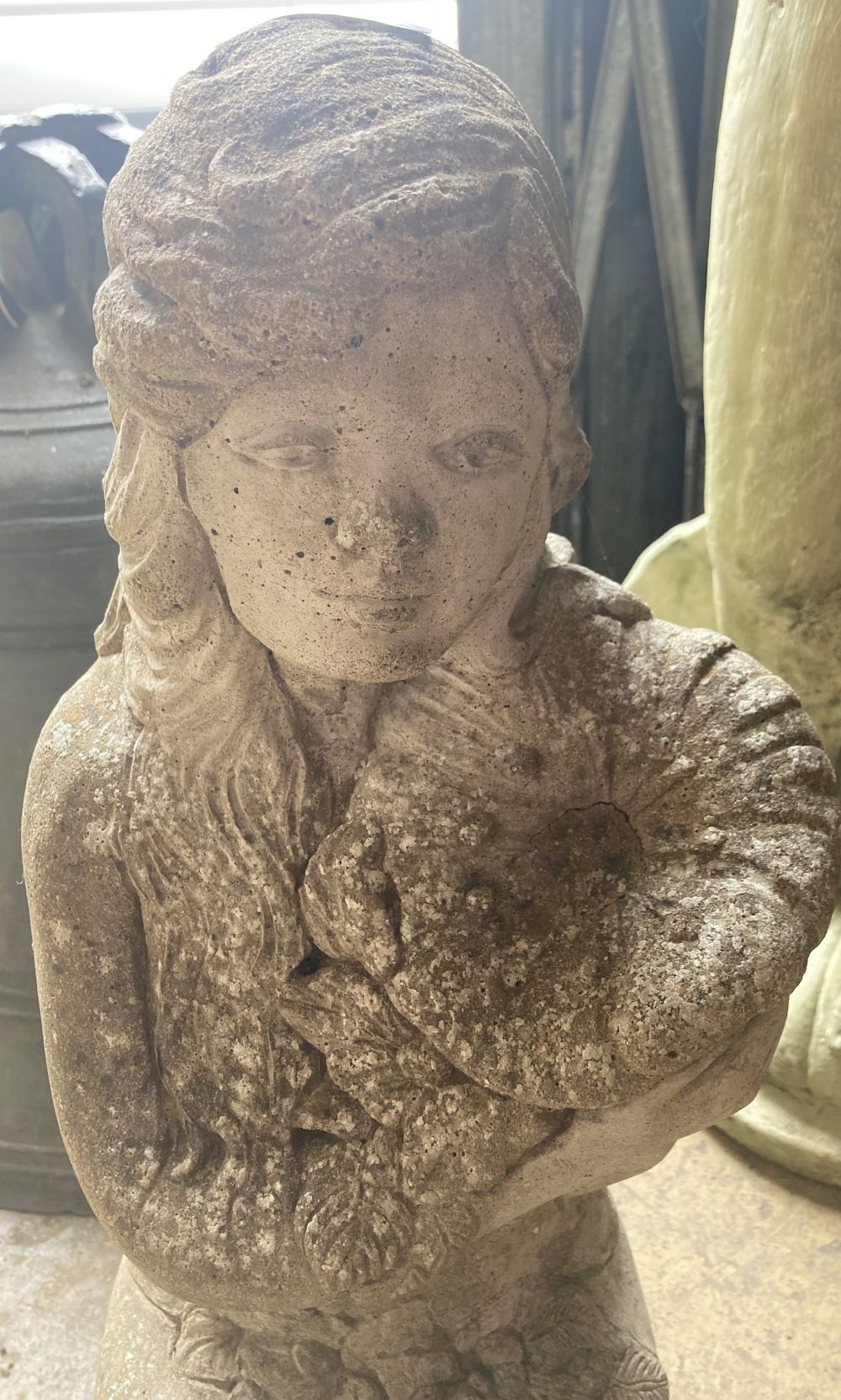 A reconstituted stone garden ornament of a kneeling girl, height 63cm - Image 2 of 2