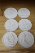 A set of six Royal Copenhagen biscuit plaques after Thorvaldsen, each relief moulded with