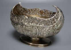 A George V pierced silver boat shaped pedestal dish, by Josiah Williams & Co, London, 1910, width