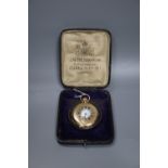 A George V 9ct gold J.W. Benson 'The Empire' keyless half hunter pocket watch, with Benson leather