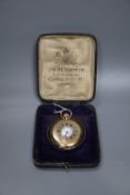 A George V 9ct gold J.W. Benson 'The Empire' keyless half hunter pocket watch, with Benson leather