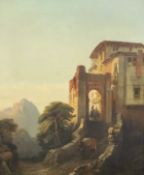 François Antoine Bossuet (1800-1889)oil on canvasTravellers alongside a hilltop townsigned22.5 x