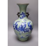 A Chinese celadon ground blue and white vase, height 37cm