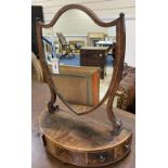 A George III cross-banded mahogany semi-elliptical toilet mirror with three drawer box base,