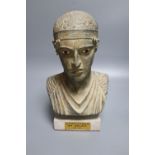 A bust of a Charioteer of Delphi, height 28cm