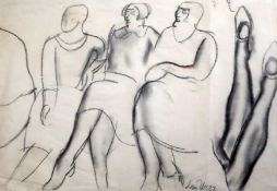 § Leon Underwood (1890-1975)charcoal and sanguine chalk on paperSketch of three women and stockinged