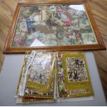 A maple framed decoupage picture, overall 64 x 81cm and a collection of loose scraps