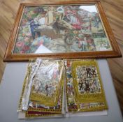 A maple framed decoupage picture, overall 64 x 81cm and a collection of loose scraps