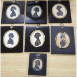 Seven 19th century silhouette profile portraits, ebonised frames