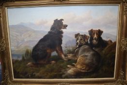 George Jones (176-1869), oil on canvas, Three Border Collies, monogrammed and dated '66, 74 x