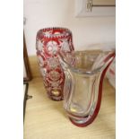 A St Louis ruby and clear art glass vase, 1960s and a ruby red flash cut ovoid vase, tallest 29cm