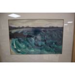 Barbara Tribe (Australian, 1913-2000), watercolour, 'Turbulent Sea, Winter, Forster Beach, New South