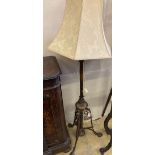 A Victorian brass standard oil lamp (converted to electricity), height 170cm (with shade)