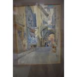 Sir Edward Guy Dawber (1861-1938), watercolour, Street in Monaco, initialled and dated '20, 28 x