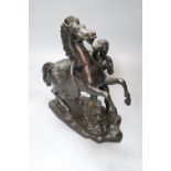 After Coustou. A bronze Marli horse group, 25cm