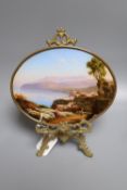 A Neapolitan oval reverse painting on glass of the Bay of Naples, miniature width 20cm, with a small