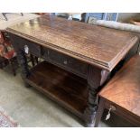 An 18th century style oak two tier buffet, width 130cm, depth 70cm, height 90cm