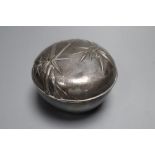 A Japanese double walled silver bamboo box and cover, signed Miyamoto with Jungin mark, 10cm