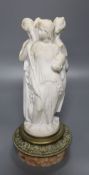 A 19th century French biscuit group of The Three Graces, height 28cm the top with aperture for a