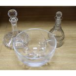 A Victorian cut glass decanter, height 22cm, with later stopper, a John Rocha, Waterford fruit