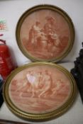 After Angelica Kauffman, pair of sepia prints, The Three Graces, tondo, 46cm