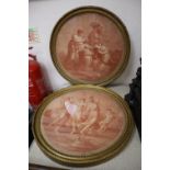 After Angelica Kauffman, pair of sepia prints, The Three Graces, tondo, 46cm