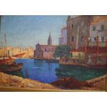 S. Brunel..., oil on panel, Venetian canal scene, signed, 37 x 54cm